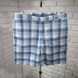NWOT Rule 18 A Bobby Jones Brand Men's Size 36 Teal & White Plaid Golf Shorts